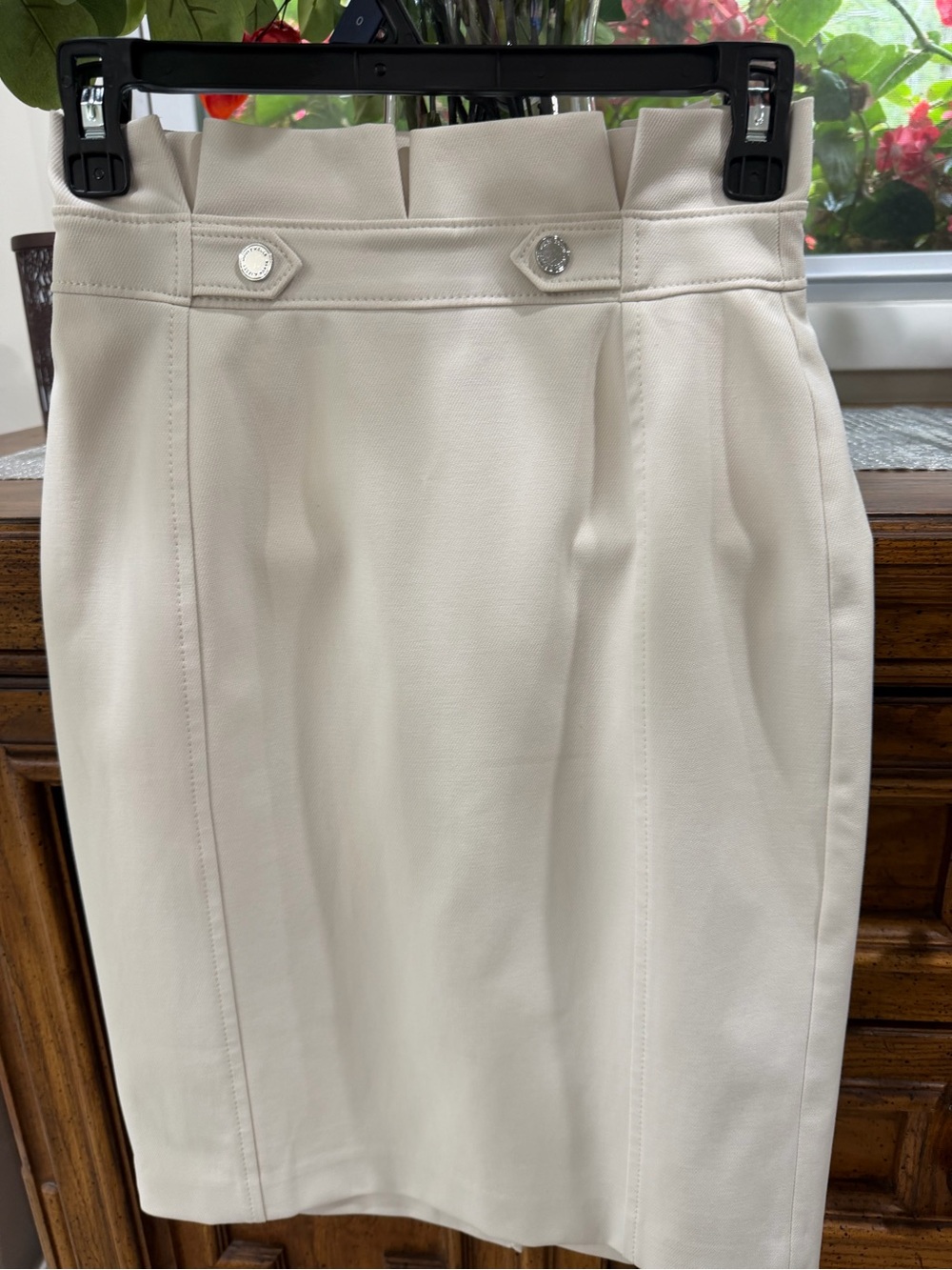 White House Black Market Cream Pencil Skirt with Decorative Buttons